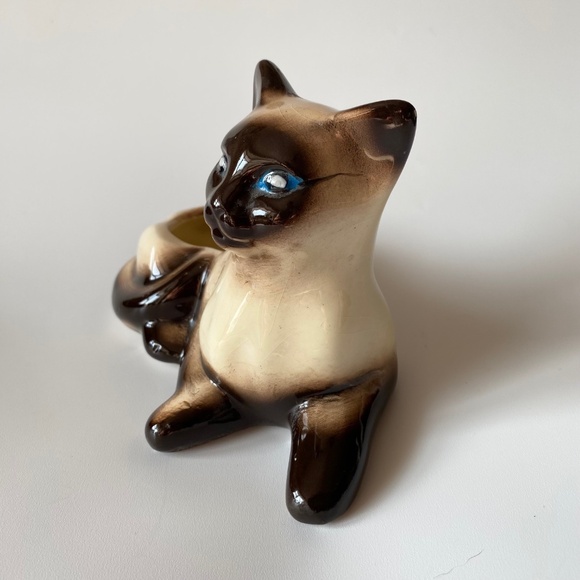 Vintage CERAMIC SIAMESE CAT Figural Indoor Planter - Picture 4 of 9